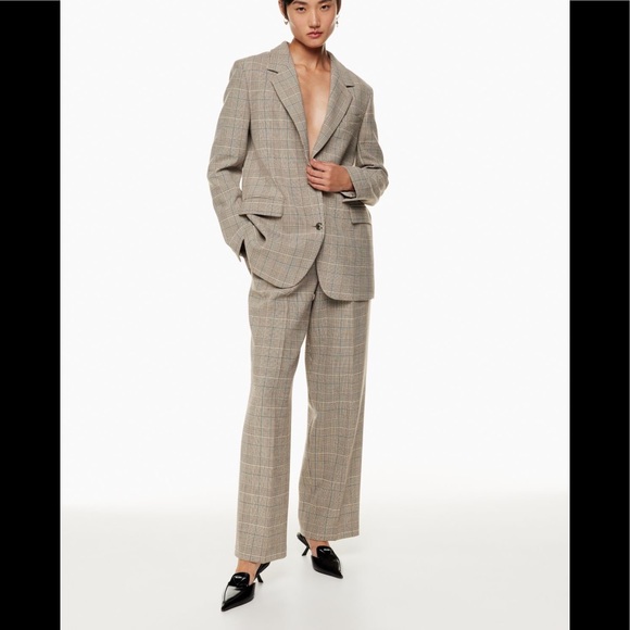 NWT Aritzia Babaton Pleated Pants in Beige Plaid - Picture 1 of 8